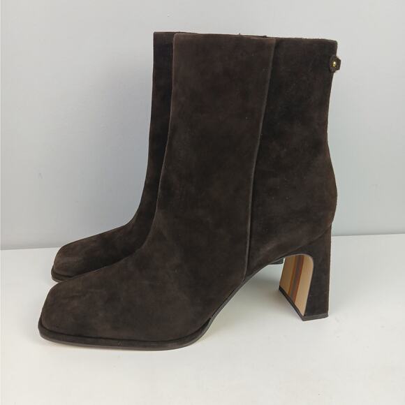 Sam Edelman SZ 11/42 Irie Calfskin Suede Square Toe Boots In Chocolate Brown - Picture 5 of 11